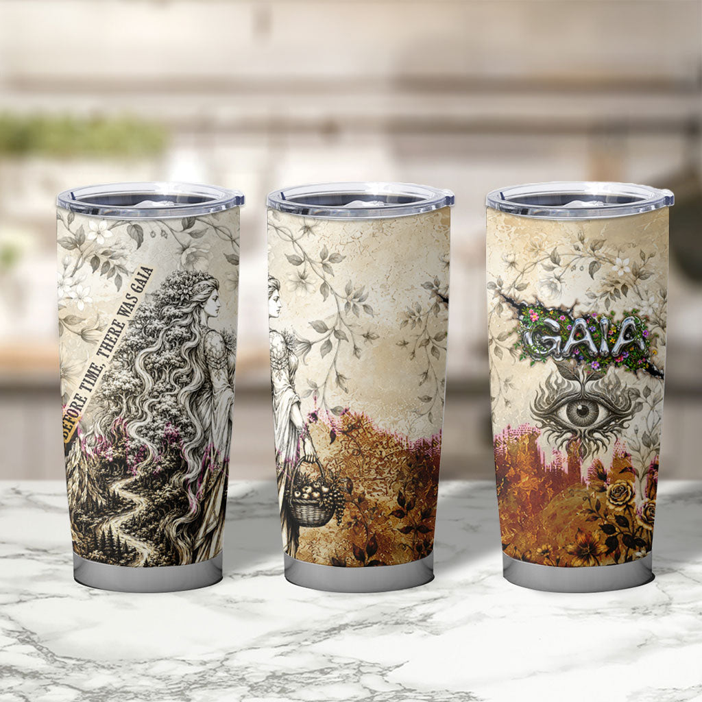 Gaia Mother Earth Sacred Eye Tumbler Cup Greek Vintage Botanical Sketch Esoteric Spiritual Floral