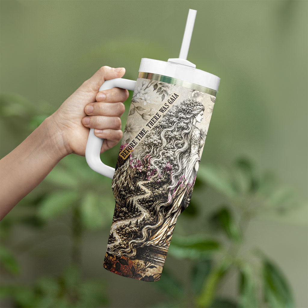 Gaia Mother Earth Sacred Eye Tumbler With Handle Greek Vintage Botanical Sketch Esoteric Spiritual Floral