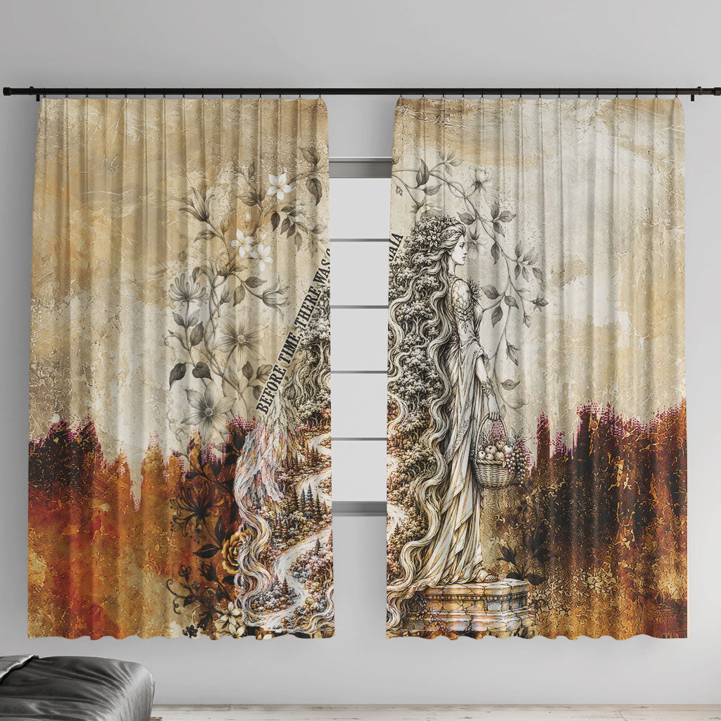Gaia Mother Earth Sacred Eye Window Curtain Greek Vintage Botanical Sketch Esoteric Spiritual Floral
