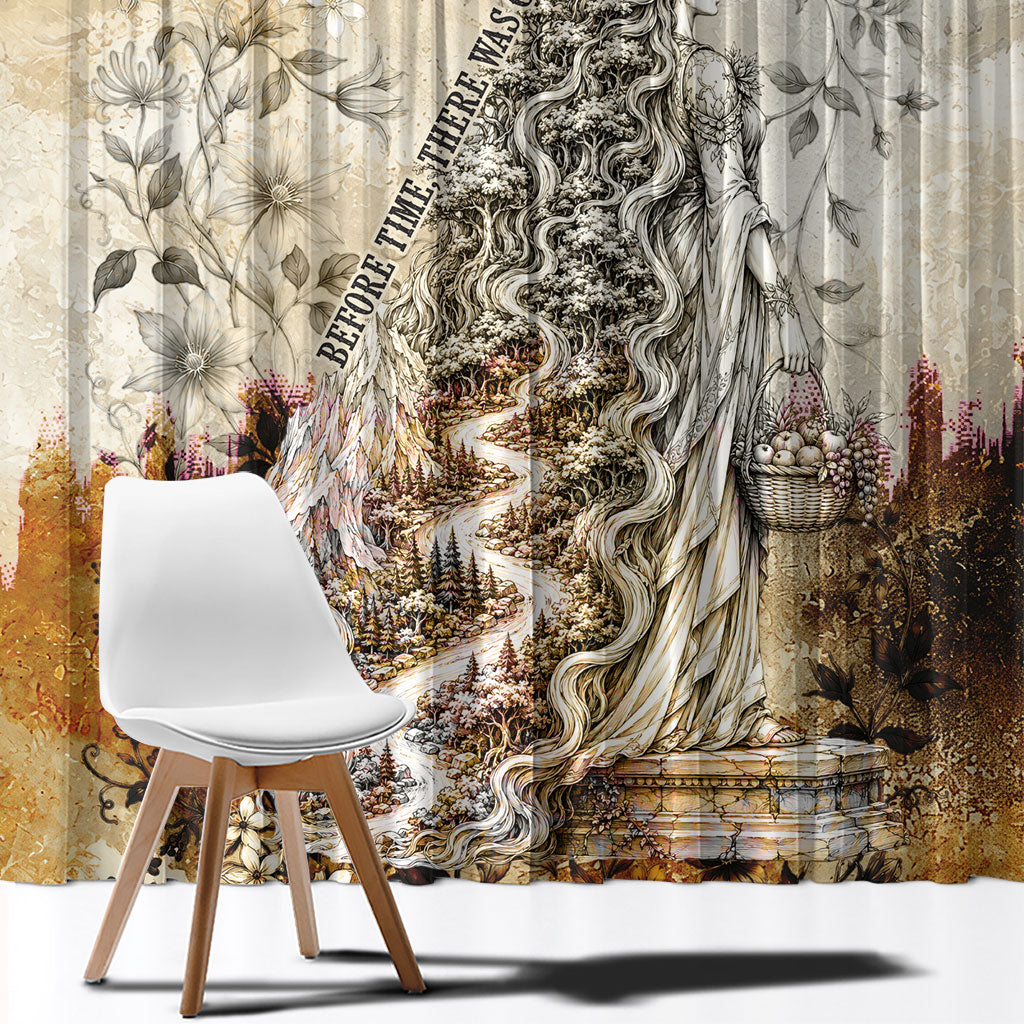 Gaia Mother Earth Sacred Eye Window Curtain Greek Vintage Botanical Sketch Esoteric Spiritual Floral