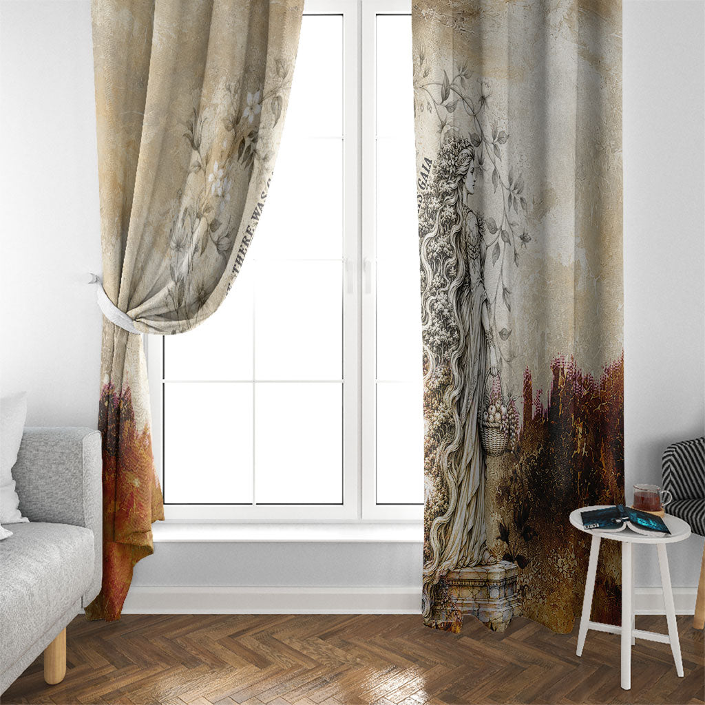 Gaia Mother Earth Sacred Eye Window Curtain Greek Vintage Botanical Sketch Esoteric Spiritual Floral