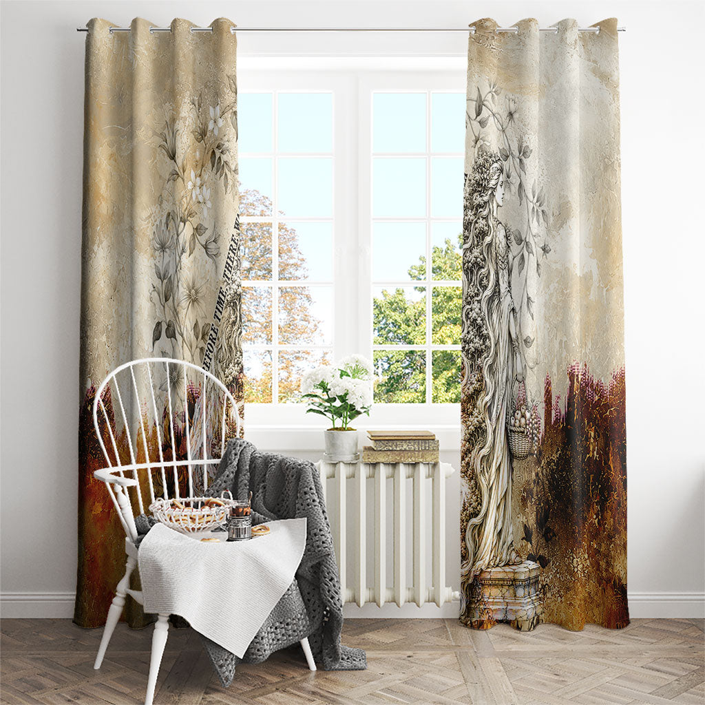 Gaia Mother Earth Sacred Eye Window Curtain Greek Vintage Botanical Sketch Esoteric Spiritual Floral