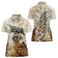 Gaia Mother Earth Sacred Eye Women Polo Shirt Greek Vintage Botanical Sketch Esoteric Spiritual Floral