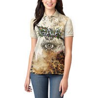 Gaia Mother Earth Sacred Eye Women Polo Shirt Greek Vintage Botanical Sketch Esoteric Spiritual Floral