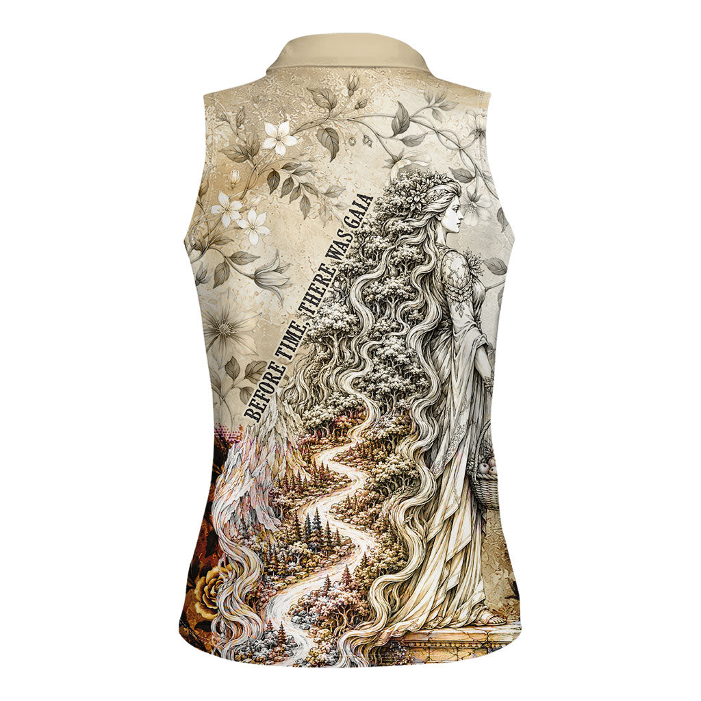 Gaia Mother Earth Sacred Eye Women Sleeveless Polo Shirt Greek Vintage Botanical Sketch Esoteric Spiritual Floral