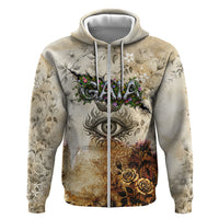 Gaia Mother Earth Sacred Eye Zip Hoodie Greek Vintage Botanical Sketch Esoteric Spiritual Floral
