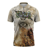 Gaia Mother Earth Sacred Eye Zipper Polo Shirt Greek Vintage Botanical Sketch Esoteric Spiritual Floral