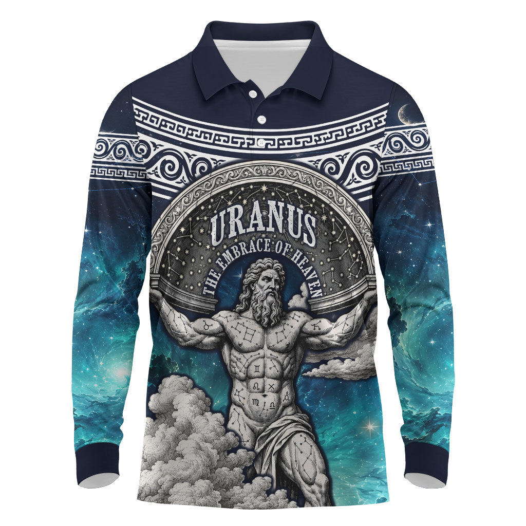 Uranus Greek God Of The Sky Long Sleeve Polo Shirt Greek Mythology Celestial Zodiac Constellation Vintage