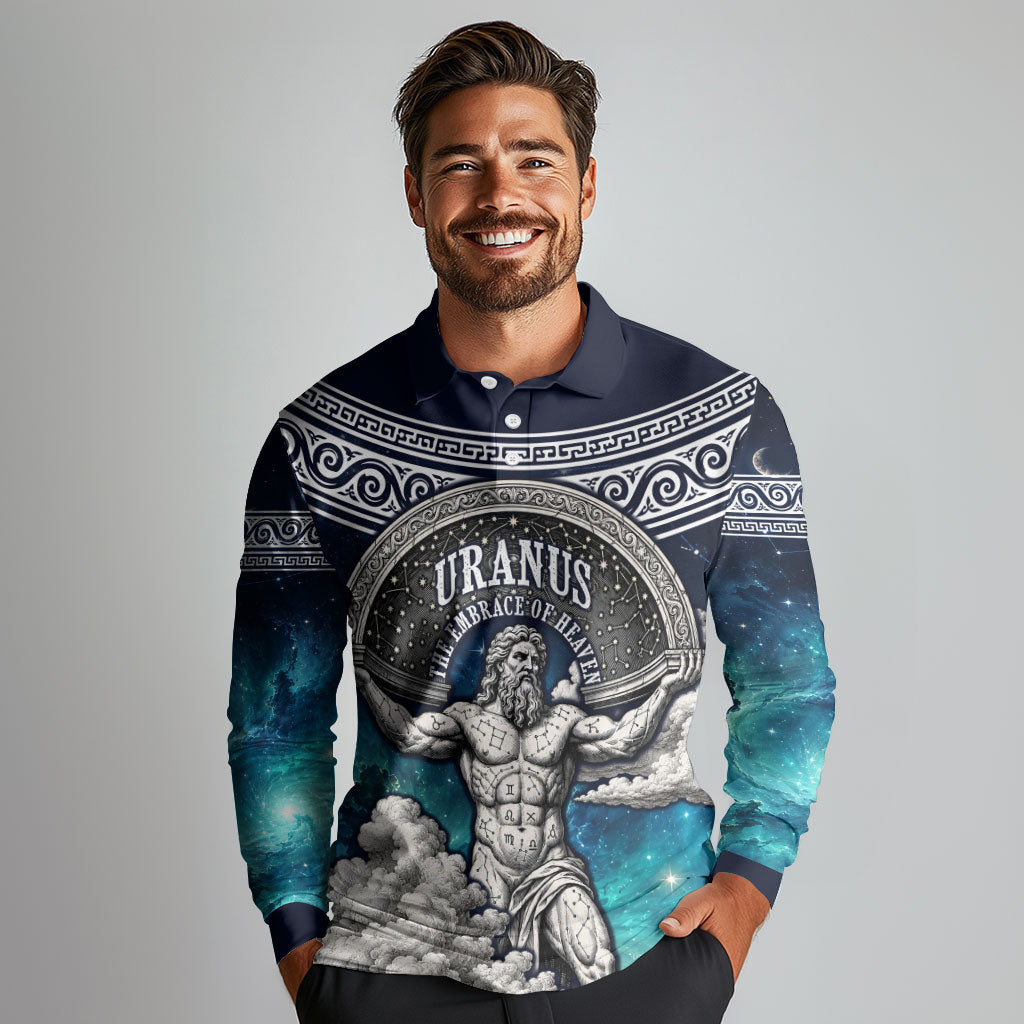 Uranus Greek God Of The Sky Long Sleeve Polo Shirt Greek Mythology Celestial Zodiac Constellation Vintage