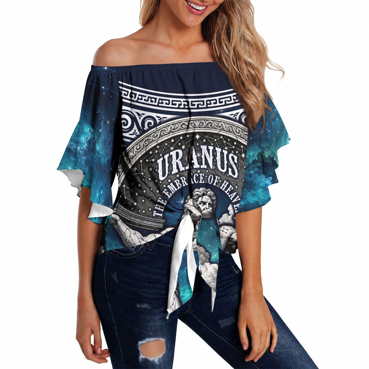 Uranus Greek God Of The Sky Off Shoulder Wrap Waist Top Greek Mythology Celestial Zodiac Constellation Vintage