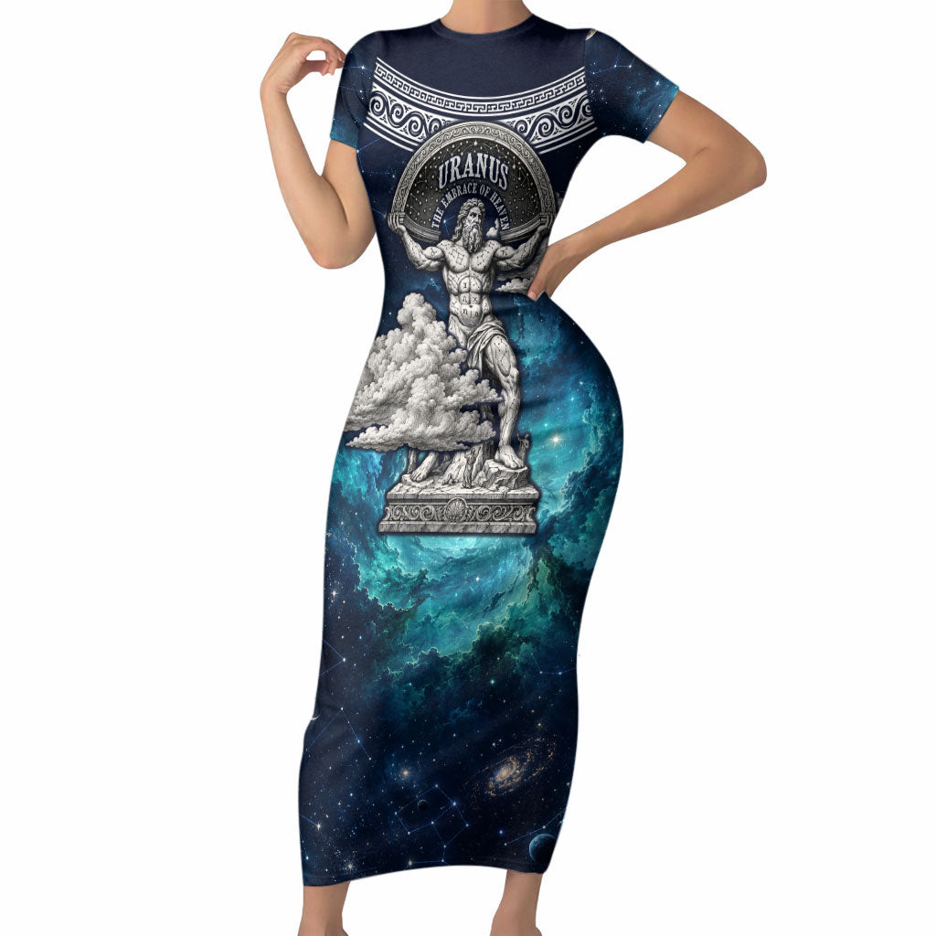 Uranus Greek God Of The Sky Short Sleeve Bodycon Dress Greek Mythology Celestial Zodiac Constellation Vintage