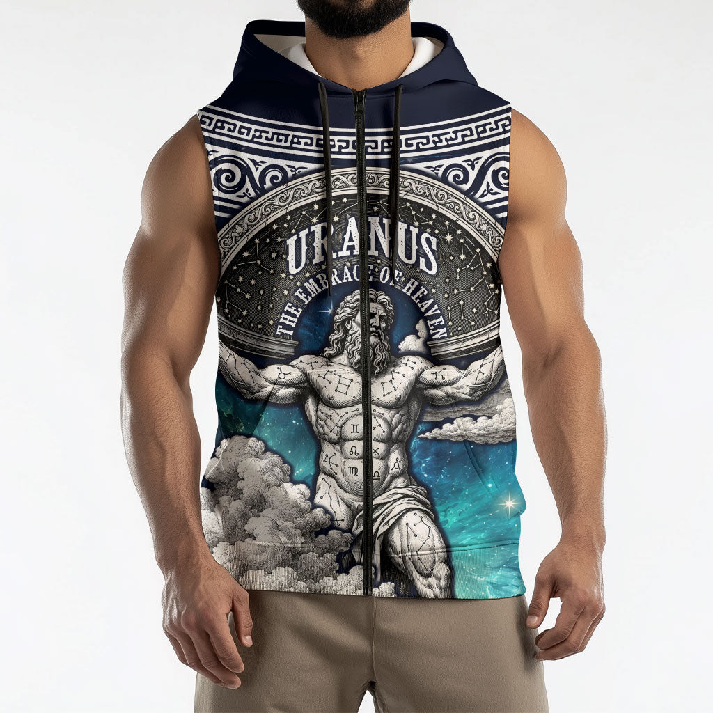 Uranus Greek God Of The Sky Sleeveless Zip Hoodie Greek Mythology Celestial Zodiac Constellation Vintage