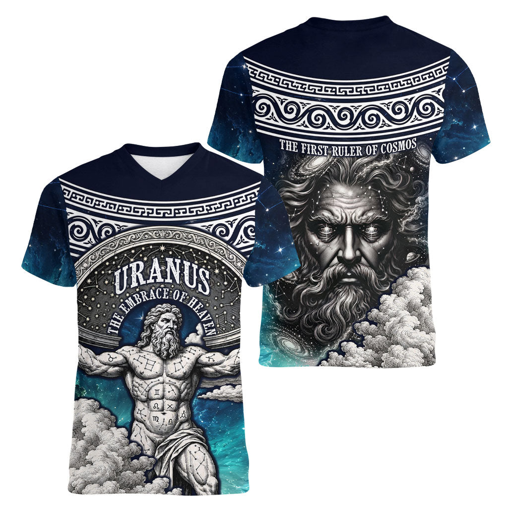 Uranus Greek God Of The Sky Women V-Neck T-Shirt Greek Mythology Celestial Zodiac Constellation Vintage