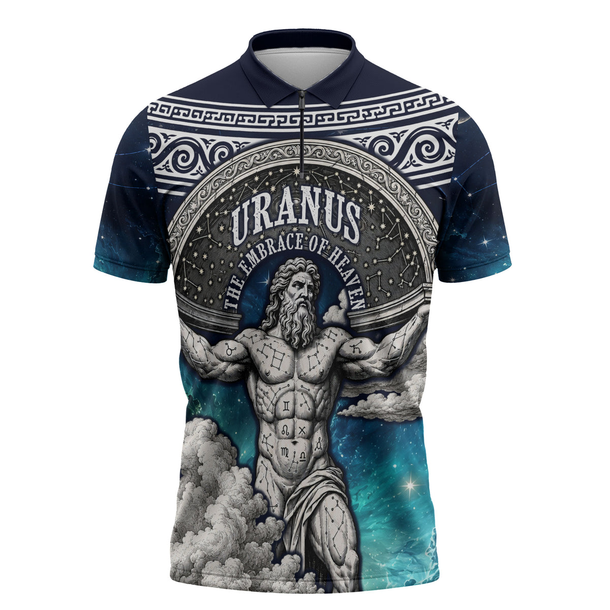 Uranus Greek God Of The Sky Zipper Polo Shirt Greek Mythology Celestial Zodiac Constellation Vintage