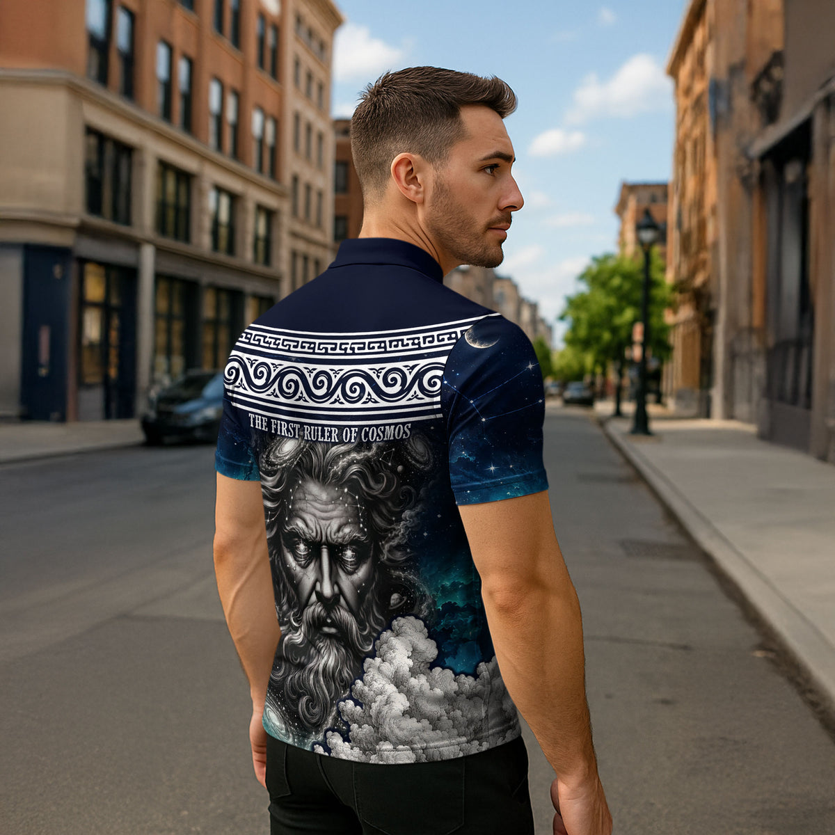 Uranus Greek God Of The Sky Zipper Polo Shirt Greek Mythology Celestial Zodiac Constellation Vintage