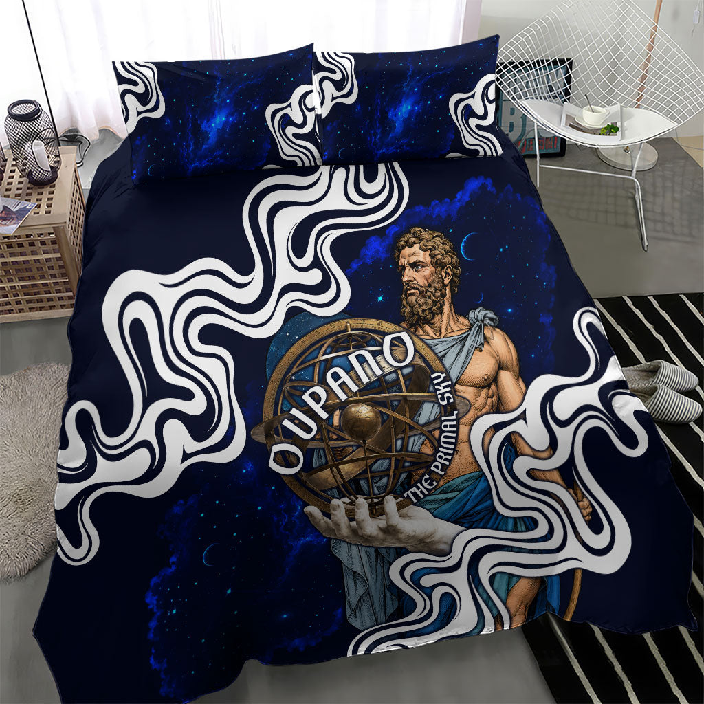 Uranus The Primal Sky Greek God Bedding Set Vintage Celestial Armillary Sphere Cosmos Mythology