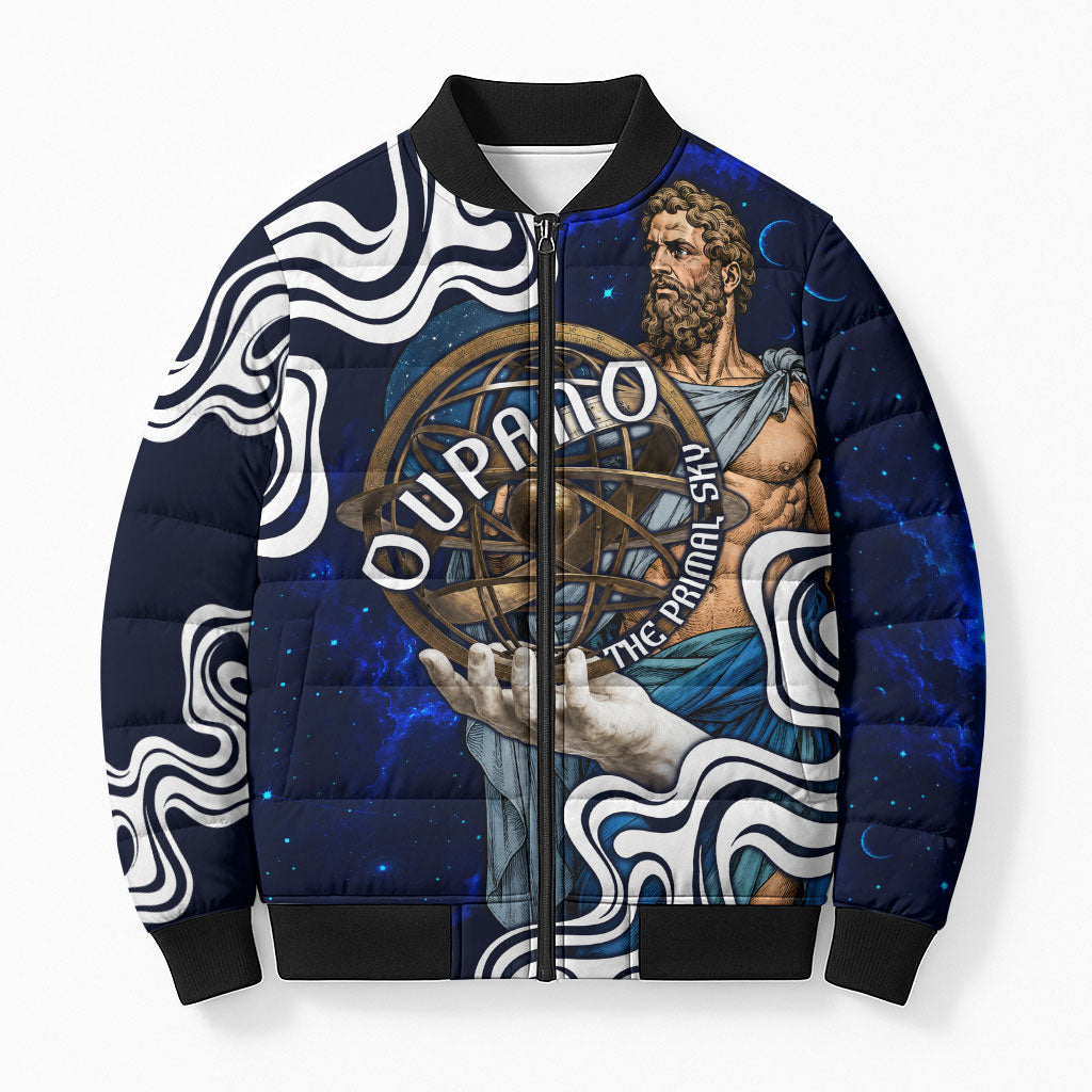 Uranus The Primal Sky Greek God Bomber Puffer Jacket Vintage Celestial Armillary Sphere Cosmos Mythology