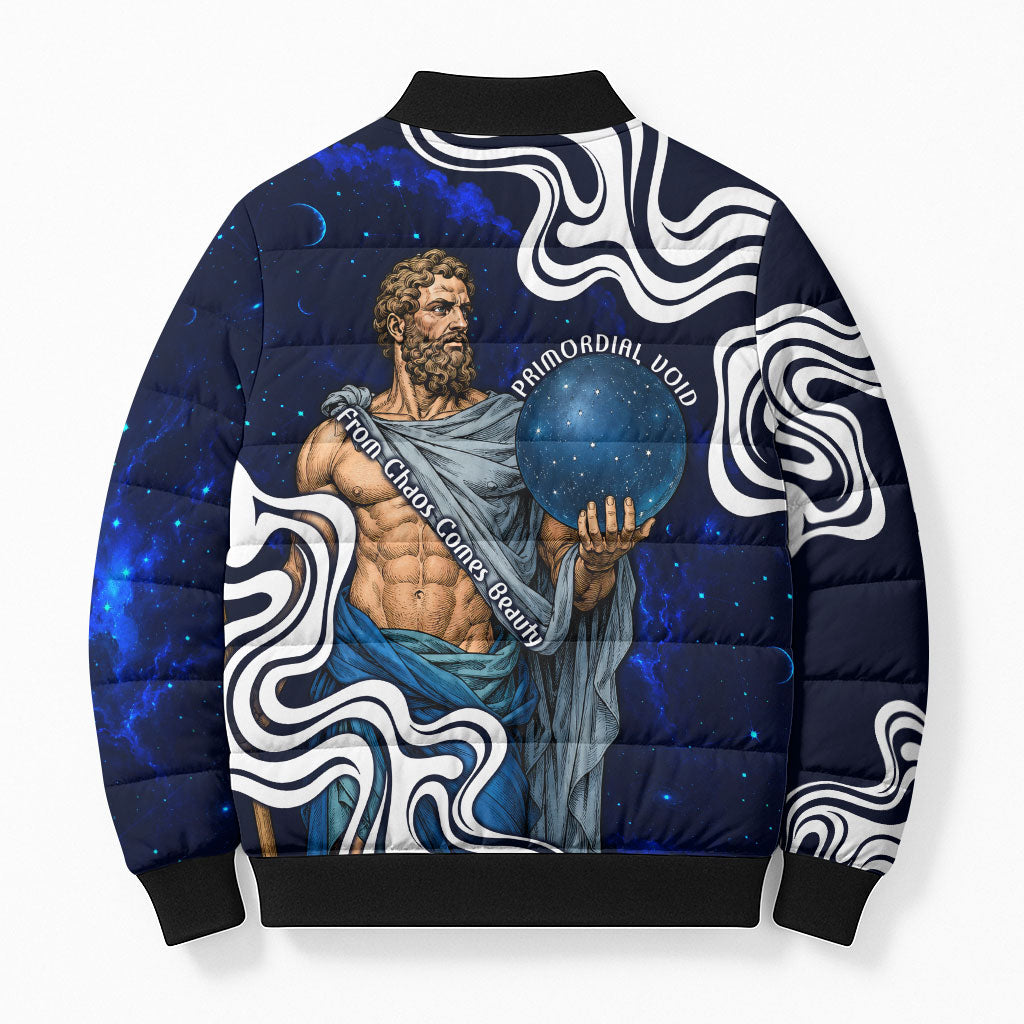 Uranus The Primal Sky Greek God Bomber Puffer Jacket Vintage Celestial Armillary Sphere Cosmos Mythology