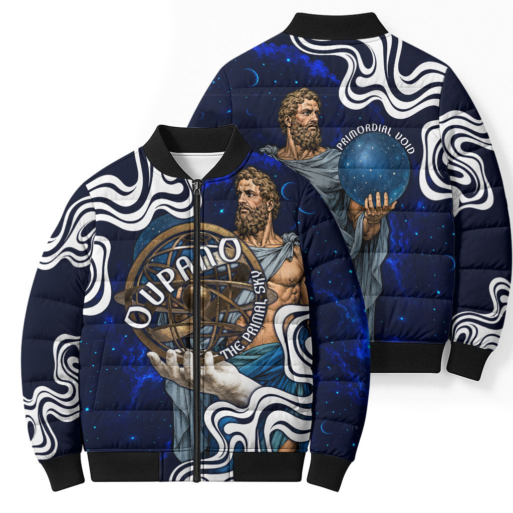 Uranus The Primal Sky Greek God Bomber Puffer Jacket Vintage Celestial Armillary Sphere Cosmos Mythology