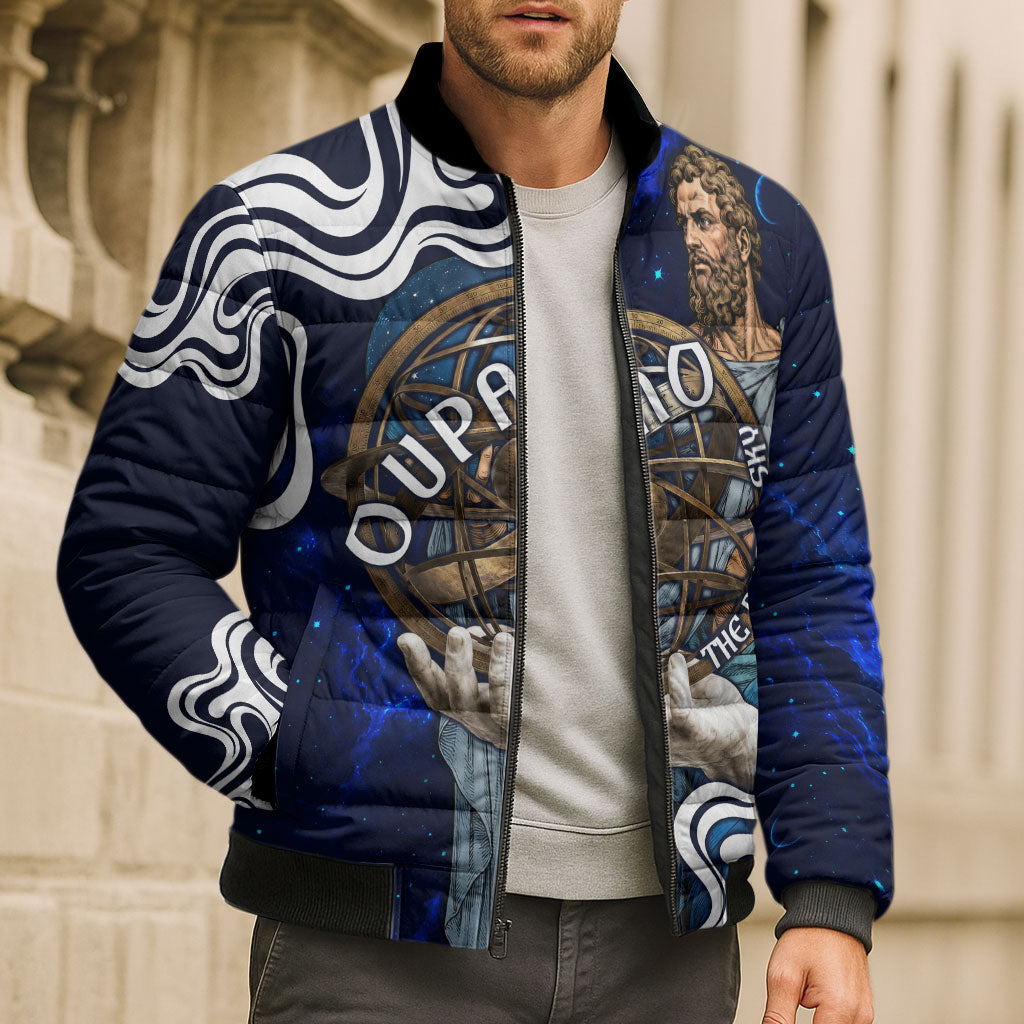Uranus The Primal Sky Greek God Bomber Puffer Jacket Vintage Celestial Armillary Sphere Cosmos Mythology