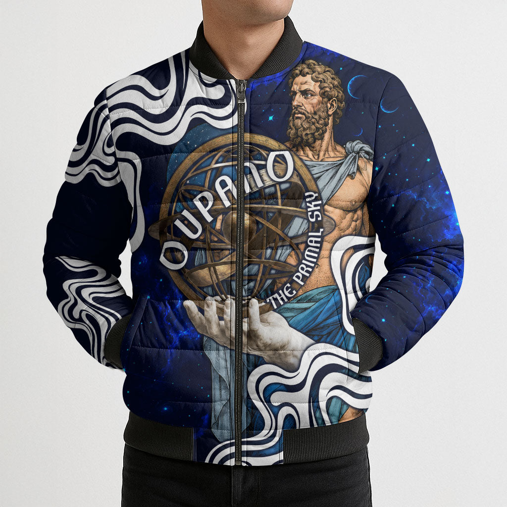 Uranus The Primal Sky Greek God Bomber Puffer Jacket Vintage Celestial Armillary Sphere Cosmos Mythology