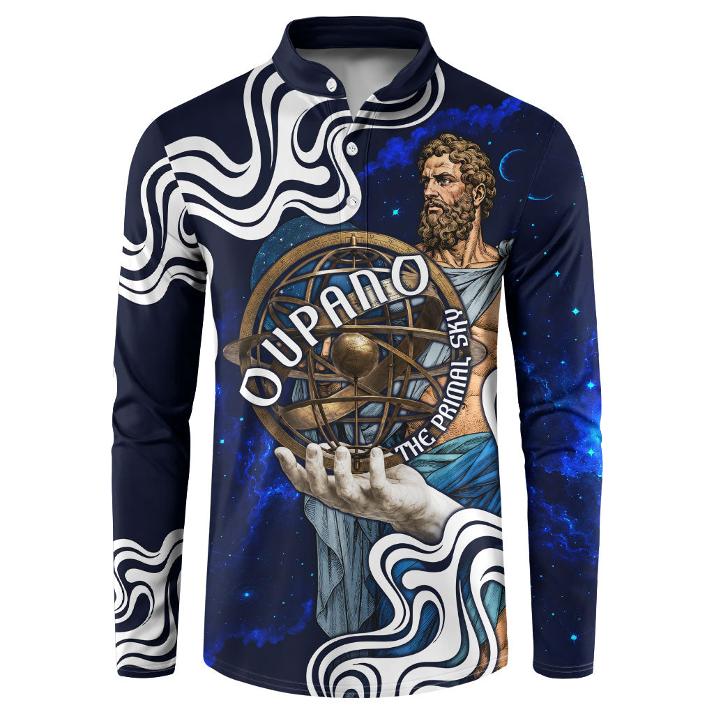 Uranus The Primal Sky Greek God Button Sweatshirt Vintage Celestial Armillary Sphere Cosmos Mythology