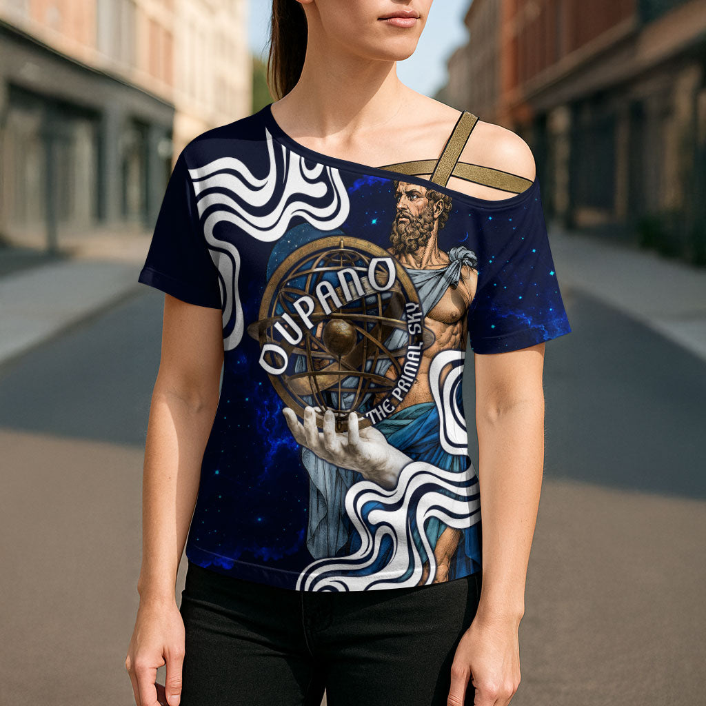 Uranus The Primal Sky Greek God Cross Shoulder Shirt Vintage Celestial Armillary Sphere Cosmos Mythology