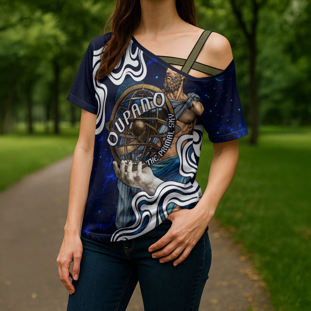 Uranus The Primal Sky Greek God Cross Shoulder Shirt Vintage Celestial Armillary Sphere Cosmos Mythology