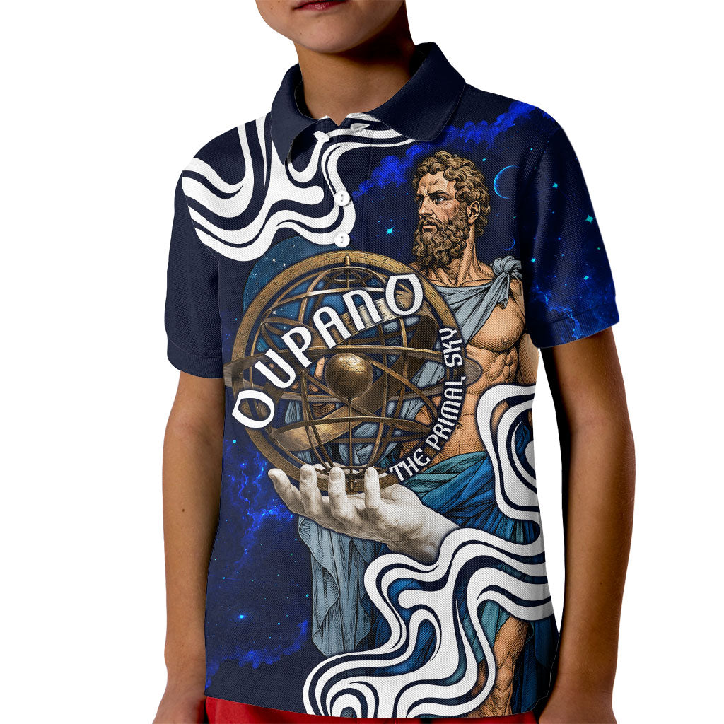 Uranus The Primal Sky Greek God Kid Polo Shirt Vintage Celestial Armillary Sphere Cosmos Mythology