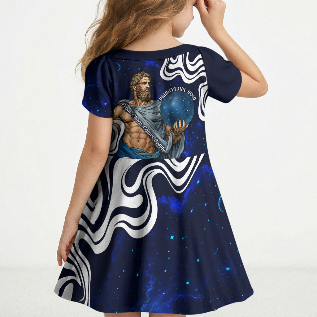 Uranus The Primal Sky Greek God Kid Short Sleeve Dress Vintage Celestial Armillary Sphere Cosmos Mythology