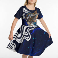 Uranus The Primal Sky Greek God Kid Short Sleeve Dress Vintage Celestial Armillary Sphere Cosmos Mythology