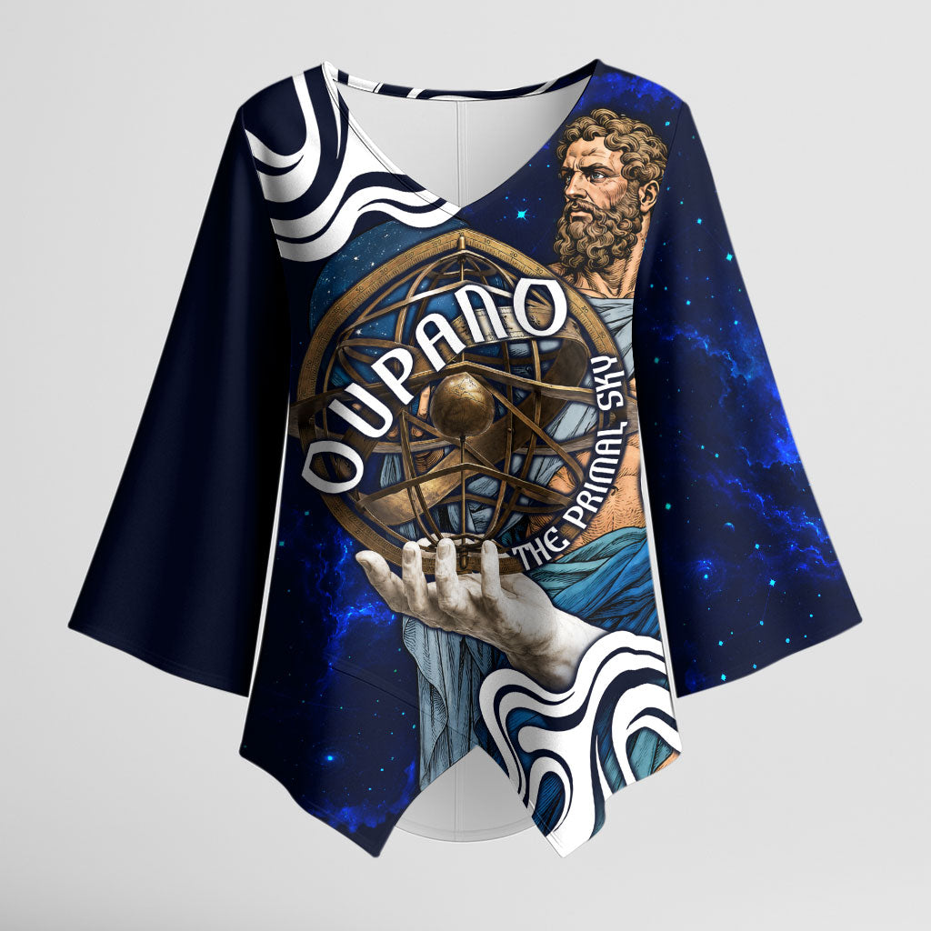 Uranus The Primal Sky Greek God Kimono Sleeve Blouse Vintage Celestial Armillary Sphere Cosmos Mythology