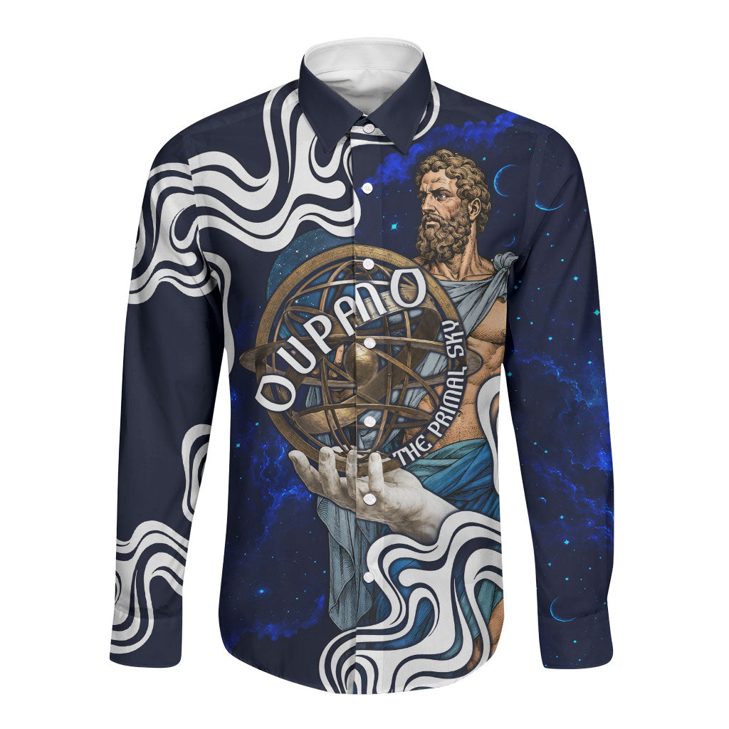 Uranus The Primal Sky Greek God Long Sleeve Button Shirt Vintage Celestial Armillary Sphere Cosmos Mythology