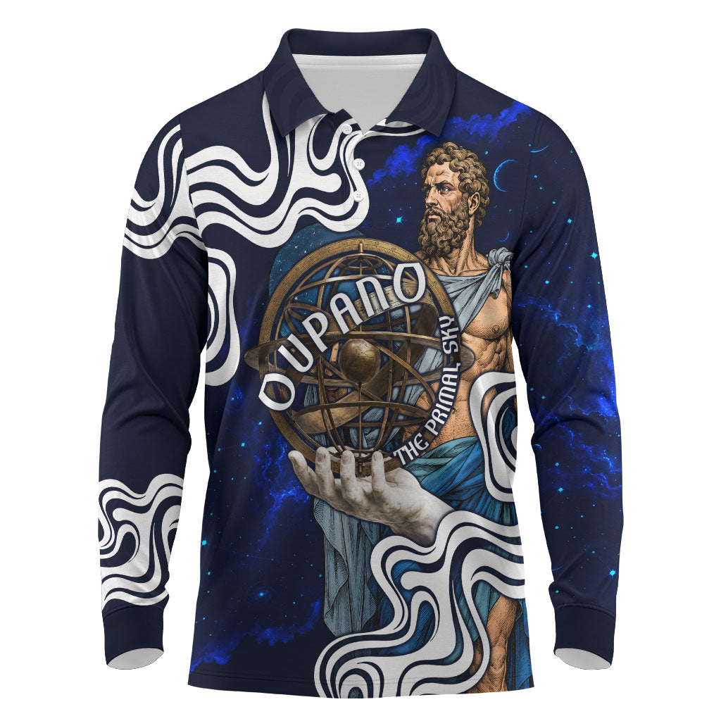 Uranus The Primal Sky Greek God Long Sleeve Polo Shirt Vintage Celestial Armillary Sphere Cosmos Mythology
