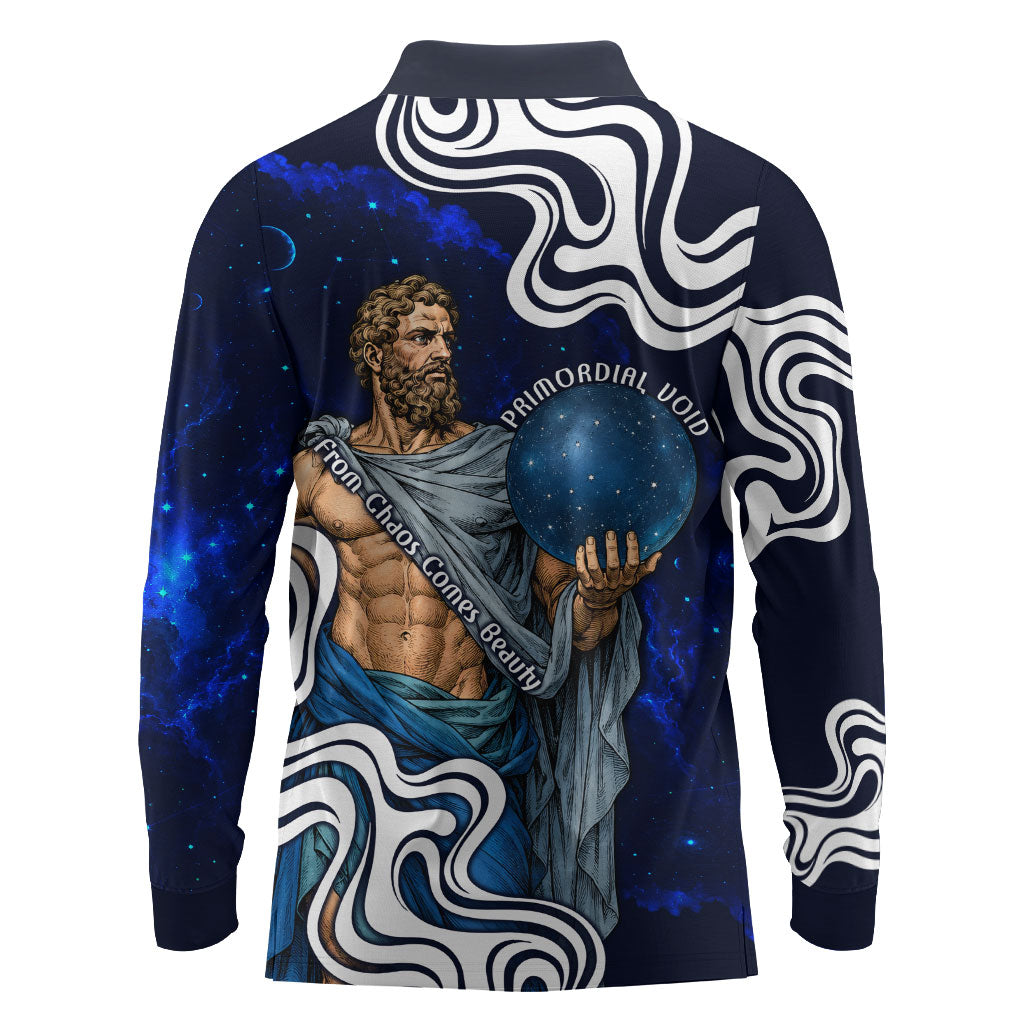 Uranus The Primal Sky Greek God Long Sleeve Polo Shirt Vintage Celestial Armillary Sphere Cosmos Mythology