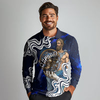 Uranus The Primal Sky Greek God Long Sleeve Polo Shirt Vintage Celestial Armillary Sphere Cosmos Mythology