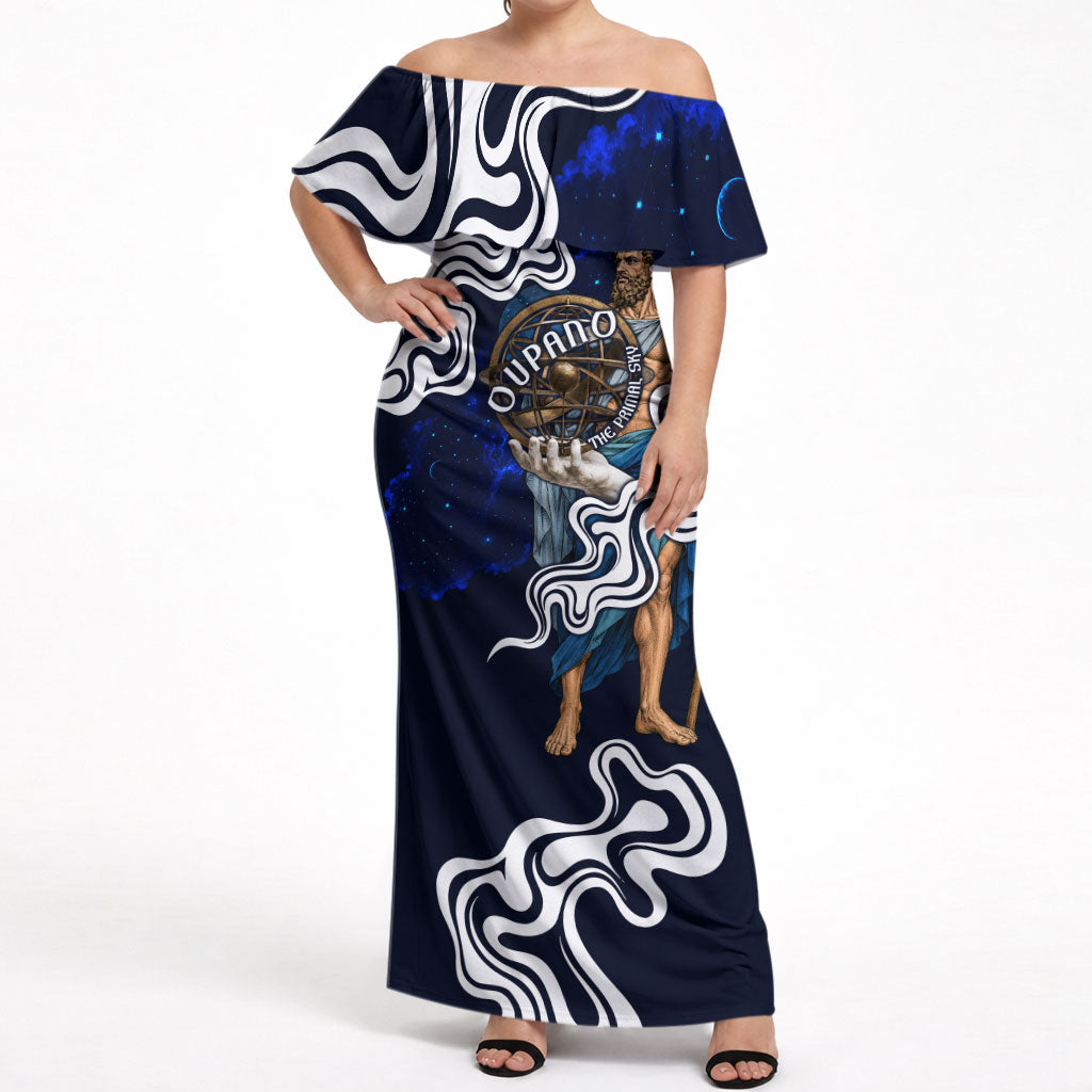 Uranus The Primal Sky Greek God Off Shoulder Maxi Dress Vintage Celestial Armillary Sphere Cosmos Mythology