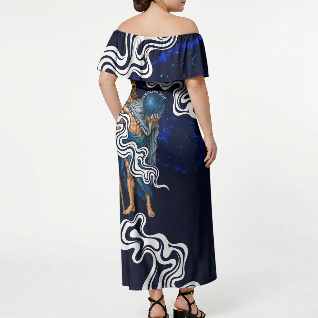 Uranus The Primal Sky Greek God Off Shoulder Maxi Dress Vintage Celestial Armillary Sphere Cosmos Mythology