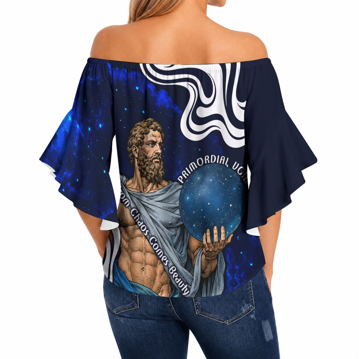 Uranus The Primal Sky Greek God Off Shoulder Wrap Waist Top Vintage Celestial Armillary Sphere Cosmos Mythology