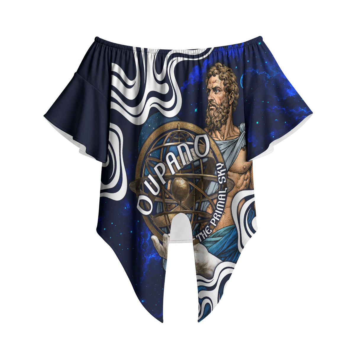 Uranus The Primal Sky Greek God Off Shoulder Wrap Waist Top Vintage Celestial Armillary Sphere Cosmos Mythology