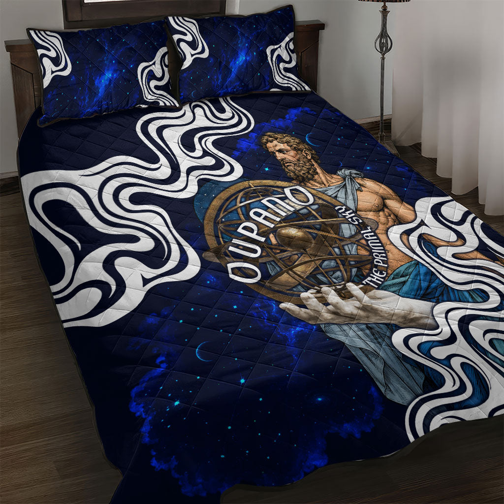 Uranus The Primal Sky Greek God Quilt Bed Set Vintage Celestial Armillary Sphere Cosmos Mythology