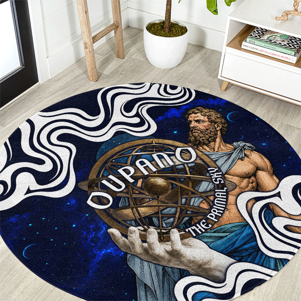 Uranus The Primal Sky Greek God Round Carpet Vintage Celestial Armillary Sphere Cosmos Mythology