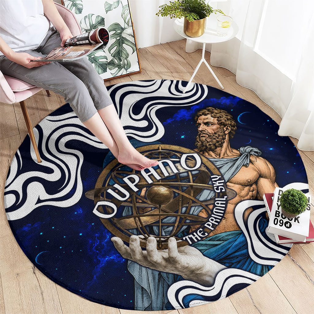 Uranus The Primal Sky Greek God Round Carpet Vintage Celestial Armillary Sphere Cosmos Mythology