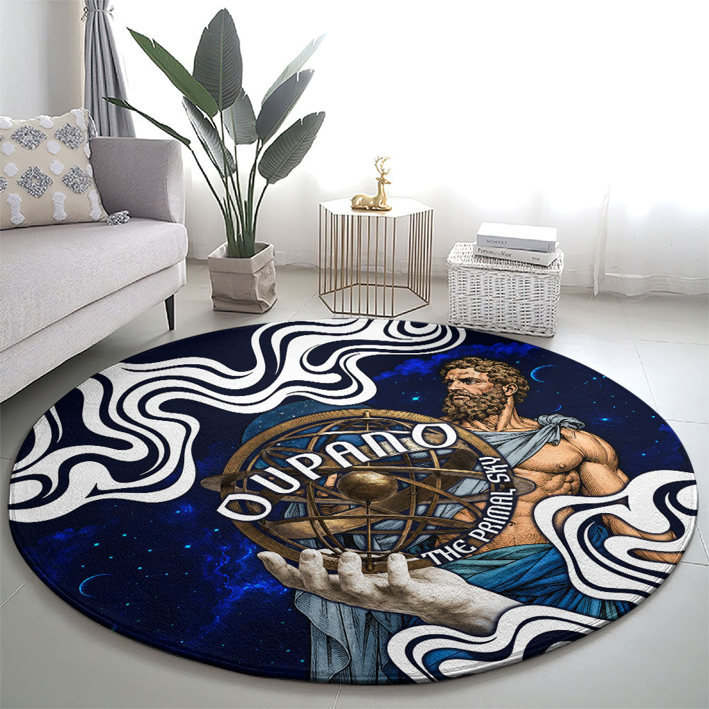 Uranus The Primal Sky Greek God Round Carpet Vintage Celestial Armillary Sphere Cosmos Mythology