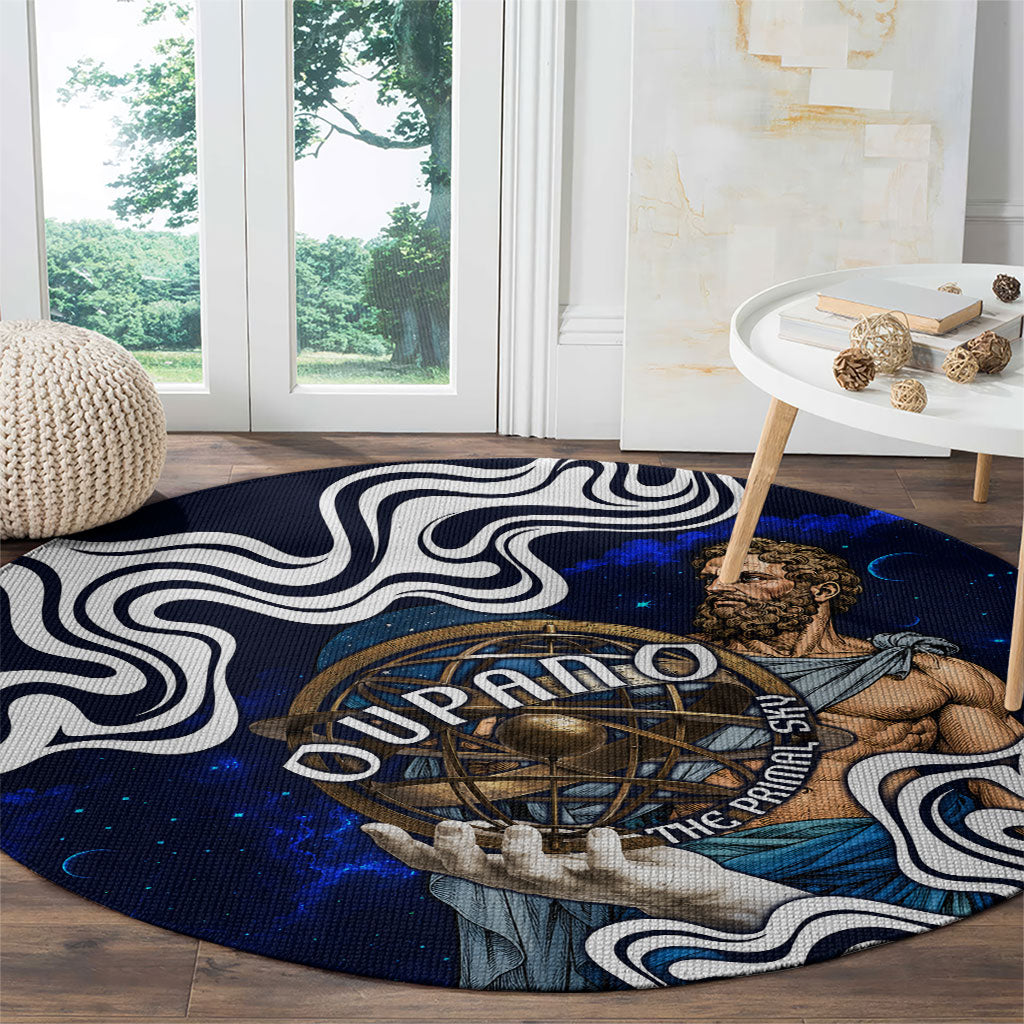 Uranus The Primal Sky Greek God Round Carpet Vintage Celestial Armillary Sphere Cosmos Mythology