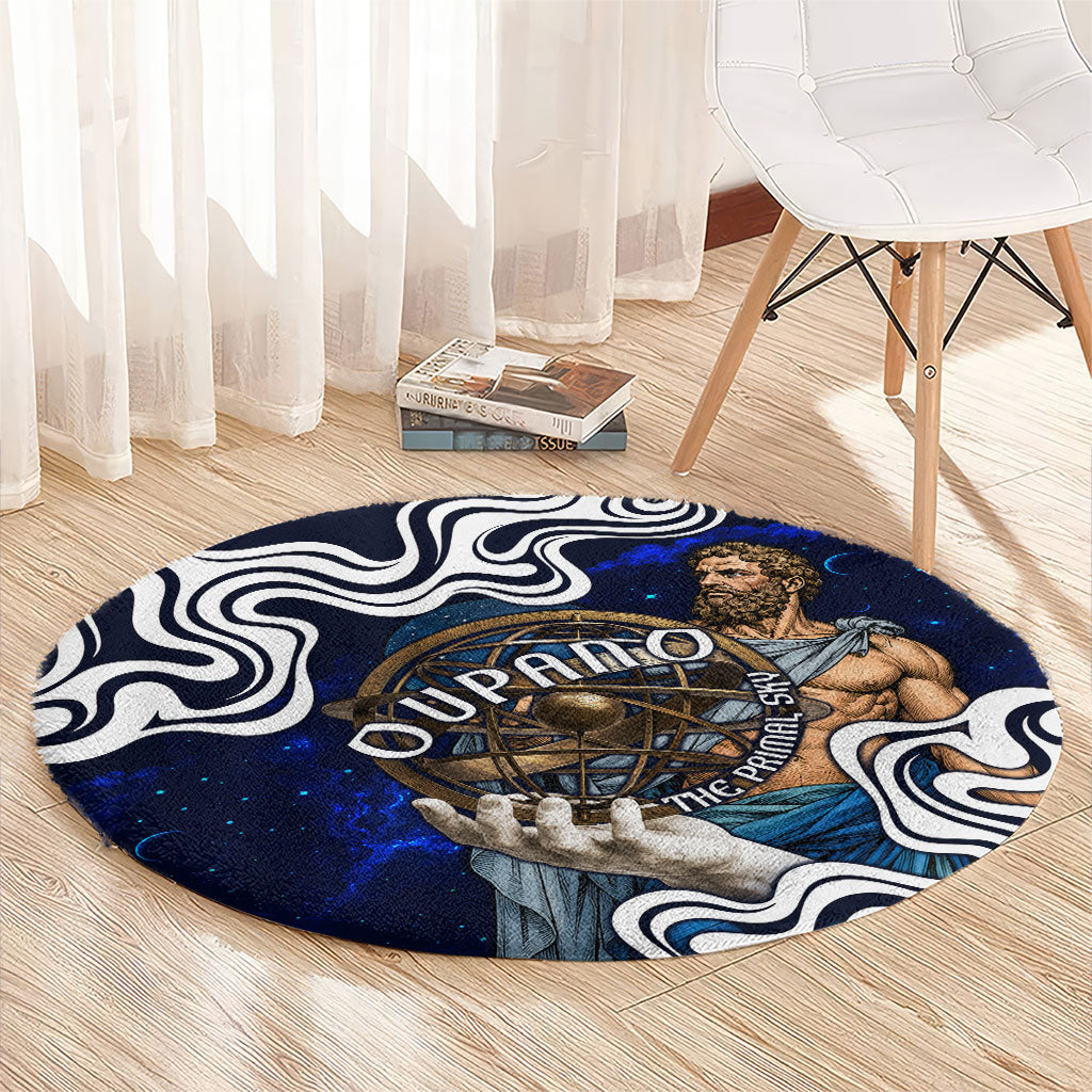Uranus The Primal Sky Greek God Round Carpet Vintage Celestial Armillary Sphere Cosmos Mythology