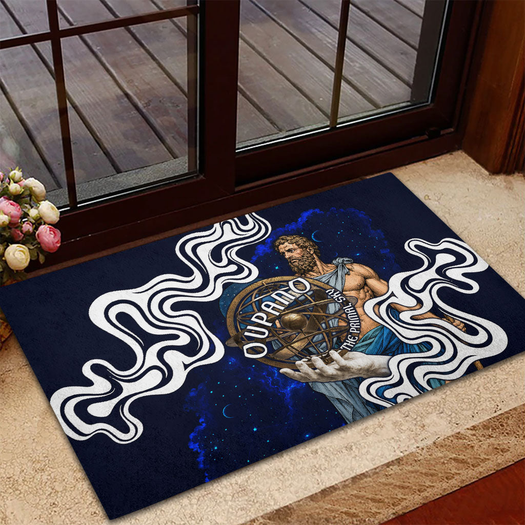 Uranus The Primal Sky Greek God Rubber Doormat Vintage Celestial Armillary Sphere Cosmos Mythology