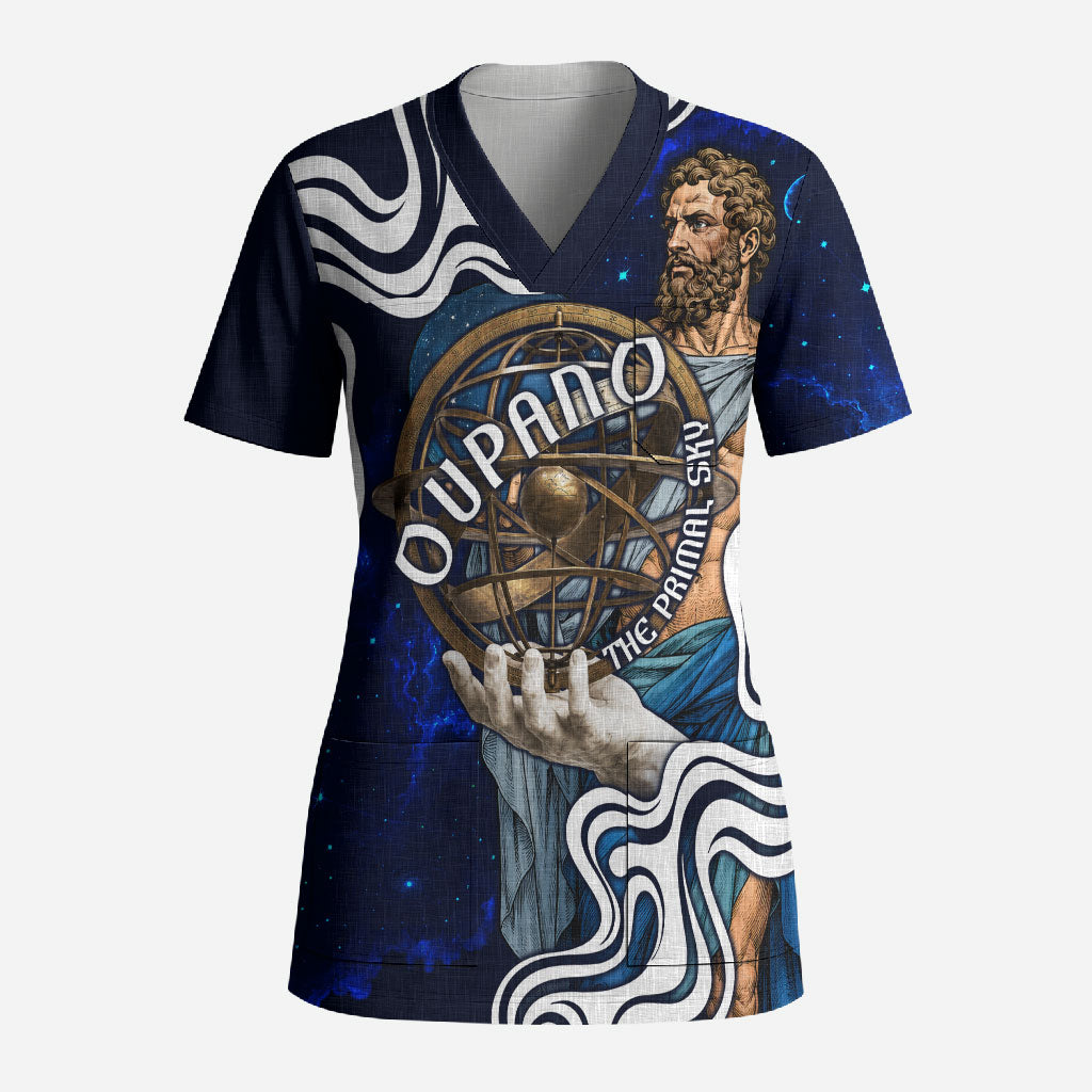 Uranus The Primal Sky Greek God Scrub Top Vintage Celestial Armillary Sphere Cosmos Mythology
