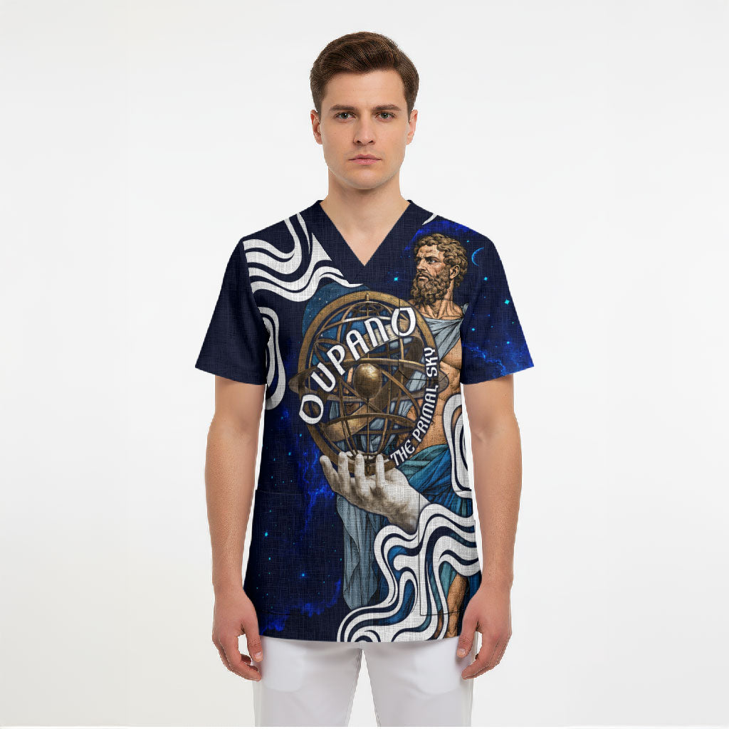 Uranus The Primal Sky Greek God Scrub Top Vintage Celestial Armillary Sphere Cosmos Mythology