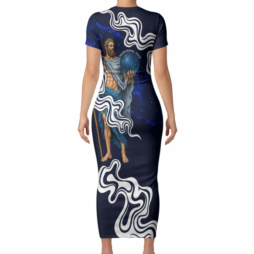 Uranus The Primal Sky Greek God Short Sleeve Bodycon Dress Vintage Celestial Armillary Sphere Cosmos Mythology